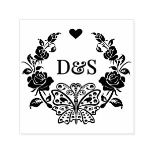 Butterfly-Rose ab dem 2. ersten Doppelmonogramm #9 Permastempel