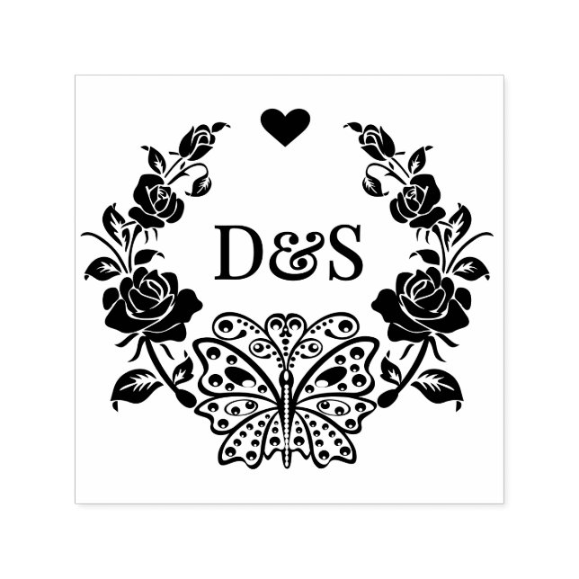 Butterfly-Rose ab dem 2. ersten Doppelmonogramm #9 Permastempel (Design)
