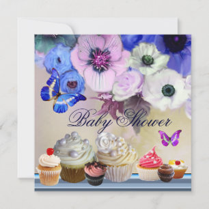 BUTTERFLY,ROSE,BLUME,KUPFKEN Blue Baby Dusche Einladung