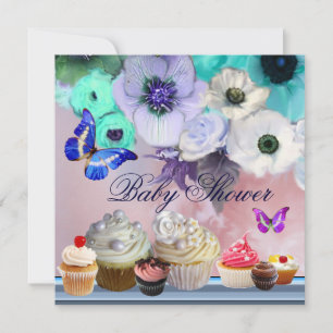 BUTTERFLY,ROSE,BLUME,KUPFKEN Blue Baby Dusche Einladung