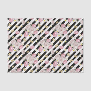 Butterfly-Rose Daisy Floral Schwarz-weißer Streife Seidenpapier