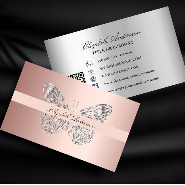 Butterfly Rose Gold QR-Code für soziale Medien Visitenkarte (Von Creator hochgeladen)