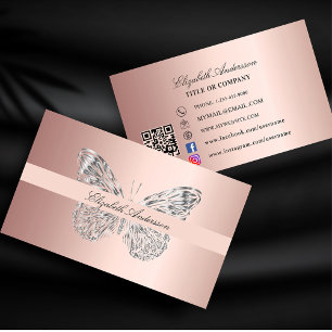 Butterfly Rose Gold QR Code Social Media Visitenkarte