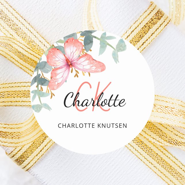 Butterfly Rose Goldpfirsichgrün Danke Runder Aufkleber (Von Creator hochgeladen)