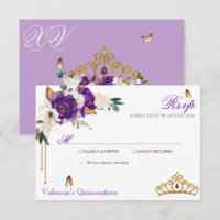Butterfly Rose Royal Lila Gold Tiara Quinceanera