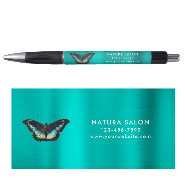 Butterfly Salon Business Promotional Metallic Aqua Kugelschreiber (Von Creator hochgeladen)