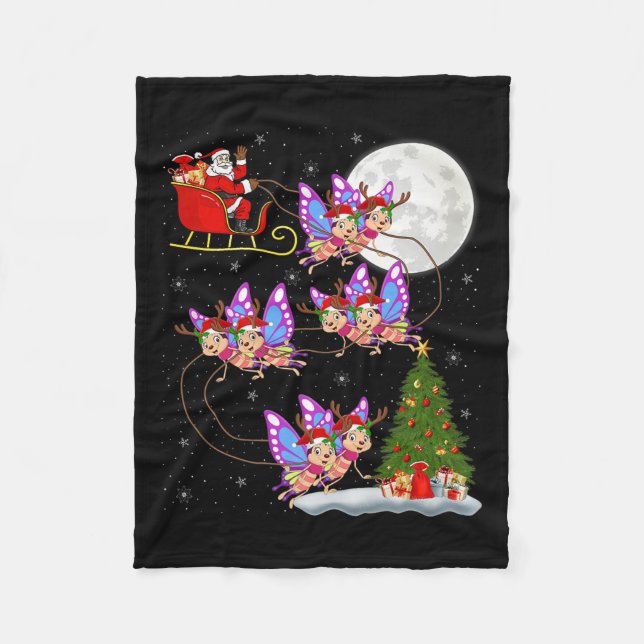 Butterfly Santa Sleigh Flying Funny Magical Christ Fleecedecke (Vorderseite)