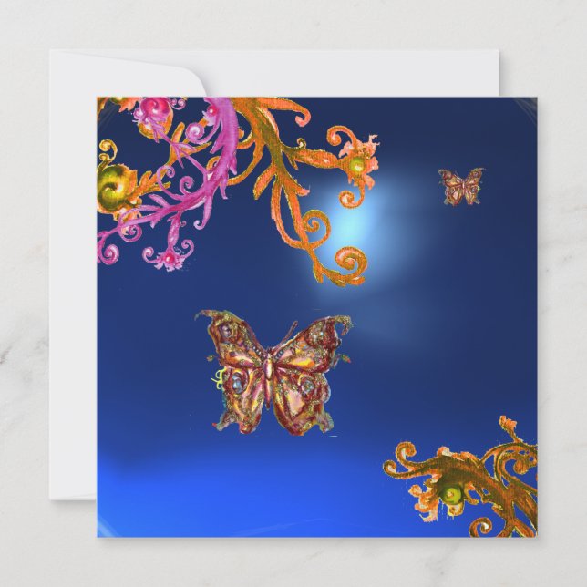 BÜTTERFLY SAPPHIRE BLAU, hellrosa, braun Einladung (Vorderseite)