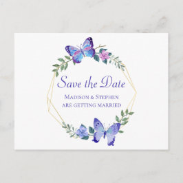 Butterfly Save the Date Schmetterlinge Blumenblau Postkarte