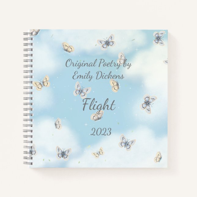 Butterfly-Schwarm in Dreamy Blue Sky Personalisier Notizbuch (Vorderseite)