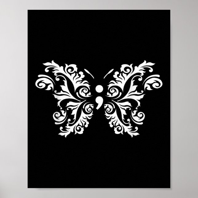 Butterfly Semicolon Mental Health Awareness Warrio Poster (Vorne)