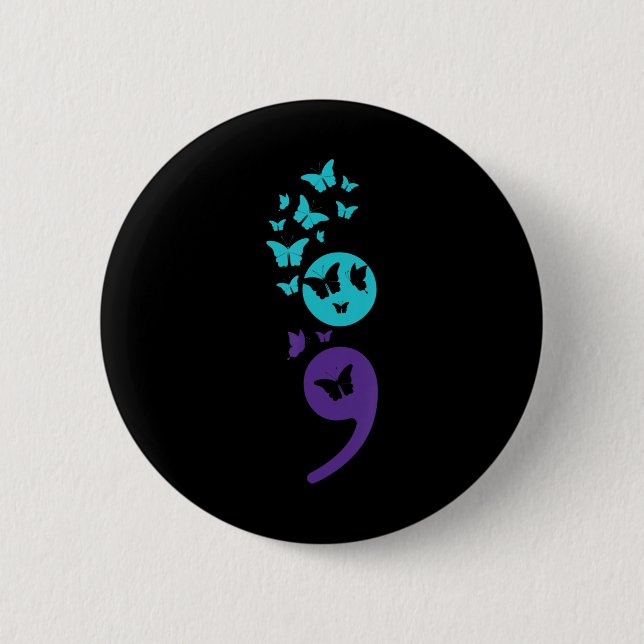 Butterfly Semicolon Suicide Bewusstsein Mentale Ge Button (Vorderseite)