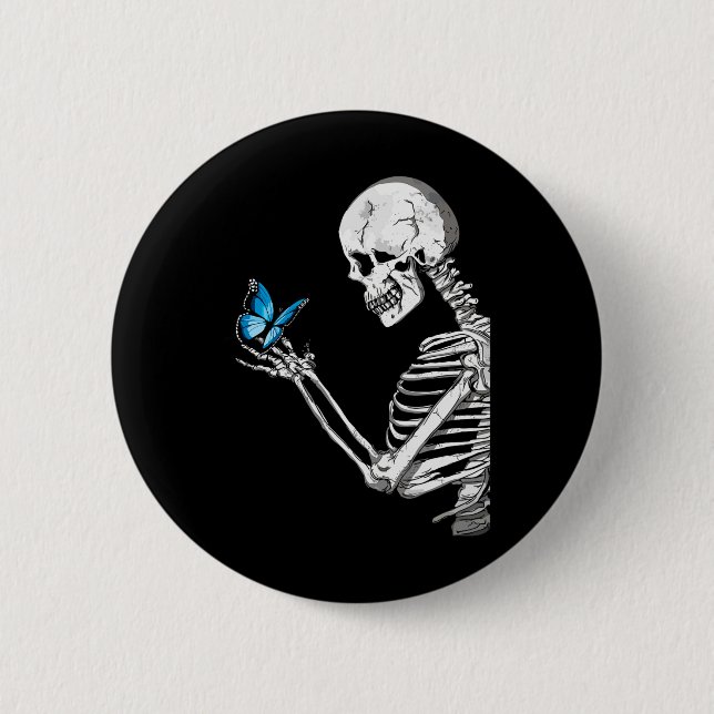Butterfly Skeleton Retro Halloween Button (Vorderseite)
