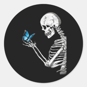 Butterfly Skeleton Retro Halloween Runder Aufkleber