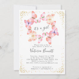 Butterfly Skies Coral Gold Es ist eine Girl Baby D Einladung