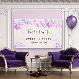Butterfly Skies Pink Aquarell Schmetterlinge Party Banner
