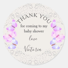 Butterfly Skies Pink Silver Confetti Vielen Dank Runder Aufkleber