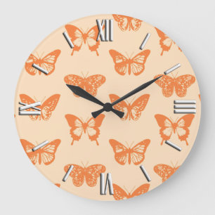 Butterfly-Skizze, Korallenorange Große Wanduhr