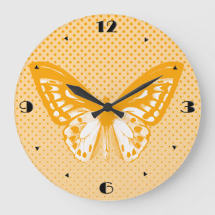 Butterfly-Skizze, Korallenorange Große Wanduhr