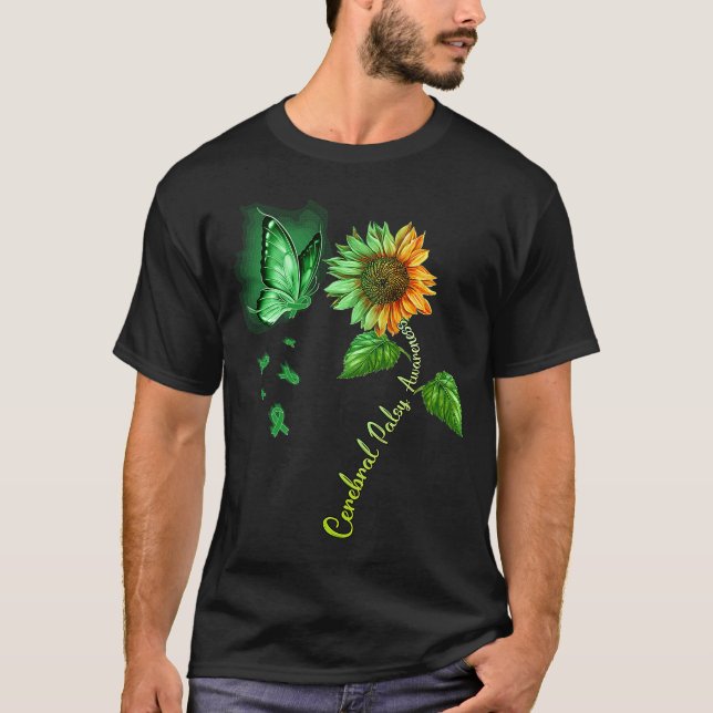 Butterfly Sonnenblume Cerebral Palsy Bewusstsein T-Shirt (Vorderseite)
