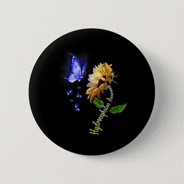 Butterfly Sonnenblume Hydrocephalus Sensibilisieru Button (Vorderseite)
