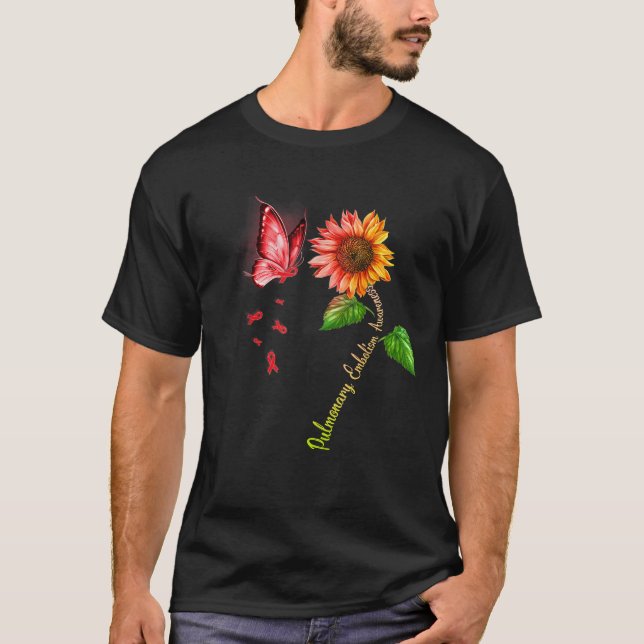 Butterfly Sonnenblume Lungenembolie Bewusstsein T T-Shirt (Vorderseite)