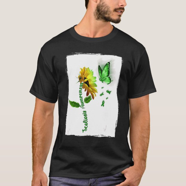 Butterfly Sonnenblumen Scoliose Bewusstsein für Mä T-Shirt (Vorderseite)