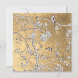 Butterfly & Sparrow Golden Oriental Garden Scene Einladung