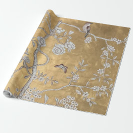 Butterfly & Sparrow Golden Oriental Garden Scene Geschenkpapier