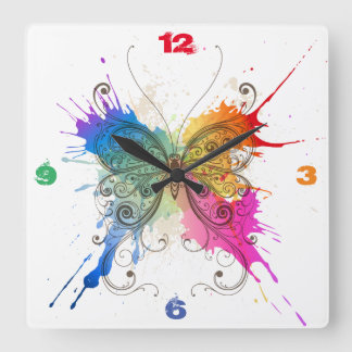 Butterfly Splash Quadratische Wanduhr