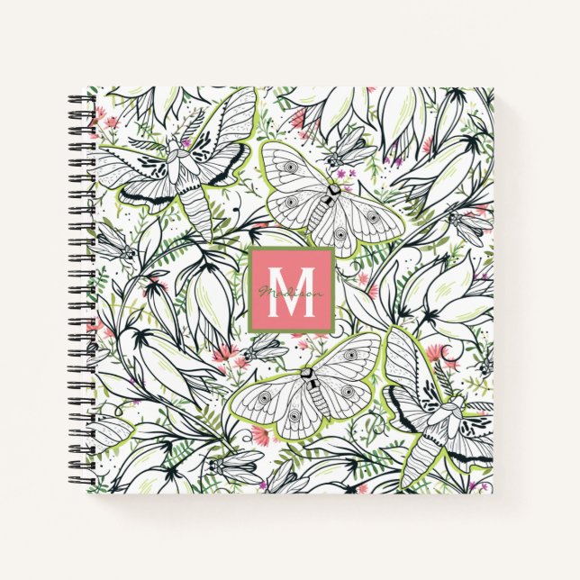 Butterfly Spring Floral Monogram Girl Notizbuch (Vorderseite)