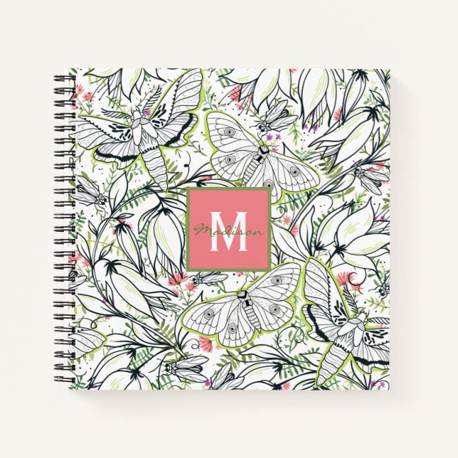 Butterfly Spring Floral Monogram Notizbuch (Vorderseite)