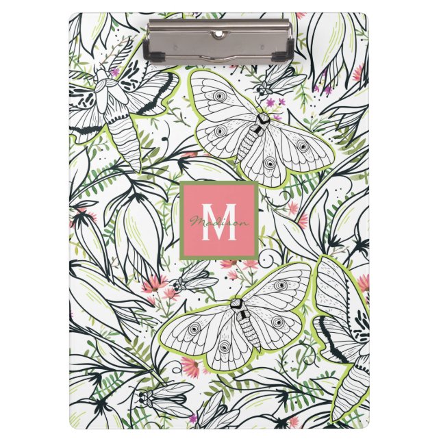 Butterfly Spring Floral Monogram School Klemmbrett (Vorderseite)