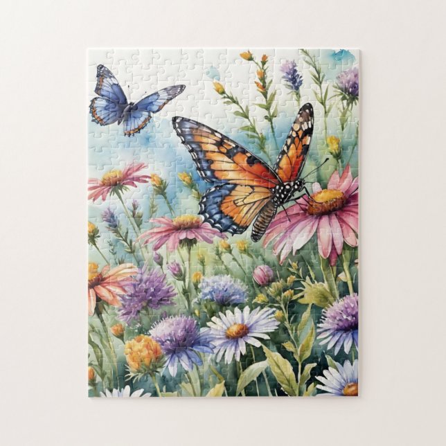 Butterfly Spring Meadow Wildflowers Watercolor Puzzle (Vertikal)
