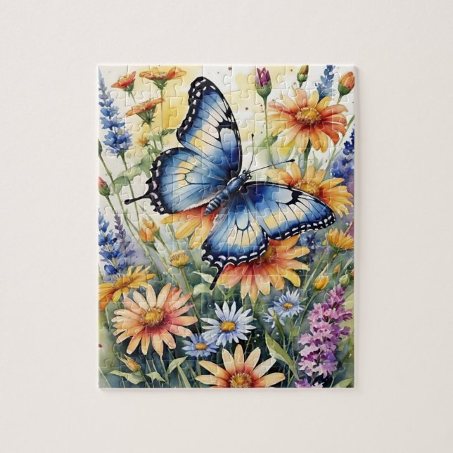 Butterfly Spring Meadow Wildflowers Watercolor Puzzle (Vertikal)