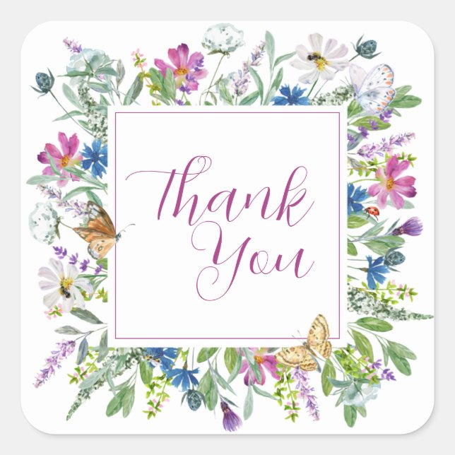 Butterfly Spring Wildblume Babyduschzeichen Quadratischer Aufkleber (Vorderseite)