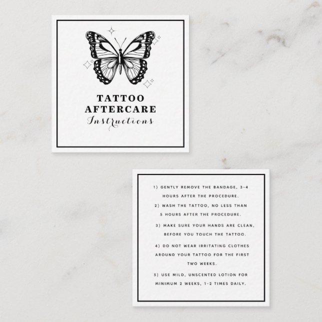 Butterfly & Starry Tattoo Aftercare Instructions Quadratische Visitenkarte (Vorne/Hinten)