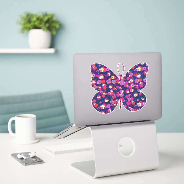 Butterfly Sticker für Funky Vintag Floral Pattern (Laptop auf Schreibtisch)
