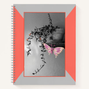 Butterfly Still Life Pink Peach Monochrome Foto Notizbuch