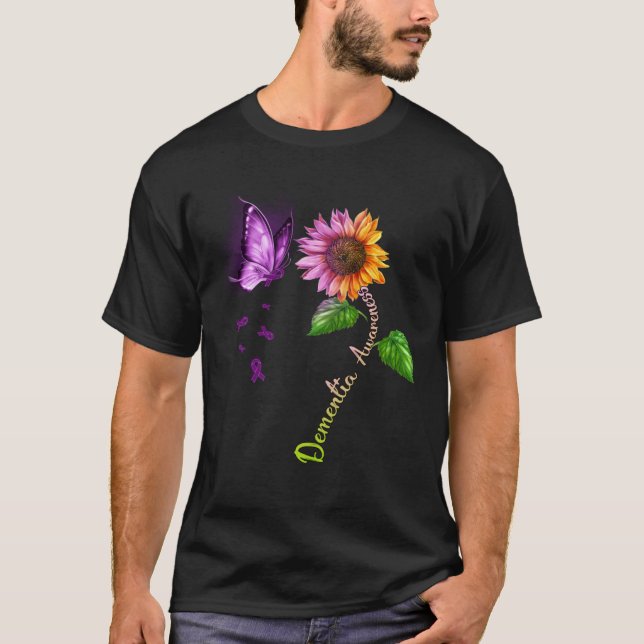Butterfly Sunflower Dementia Awareness T-Shirt (Vorderseite)
