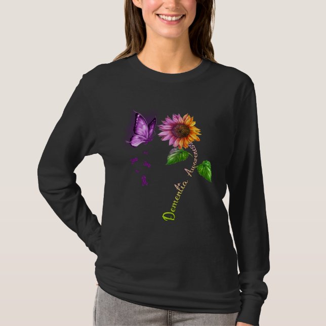 Butterfly Sunflower Dementia Awareness T-Shirt (Vorderseite)