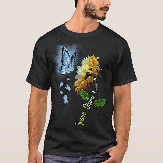 Butterfly Sunflower Graves' Disease Awareness T-Shirt (Vorderseite)