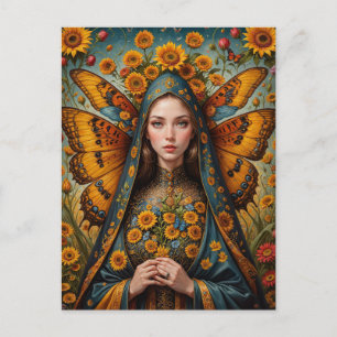 Butterfly Sunflower Nun Postkarte