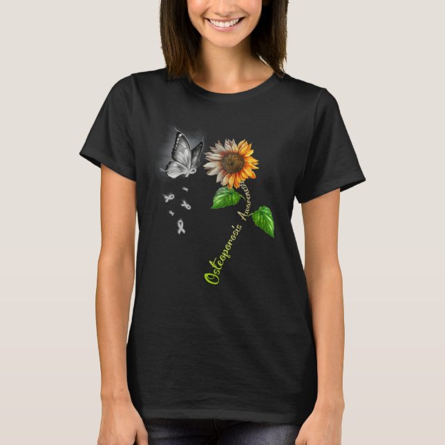 Butterfly Sunflower Osteoporosis Awareness T-Shirt (Vorderseite)