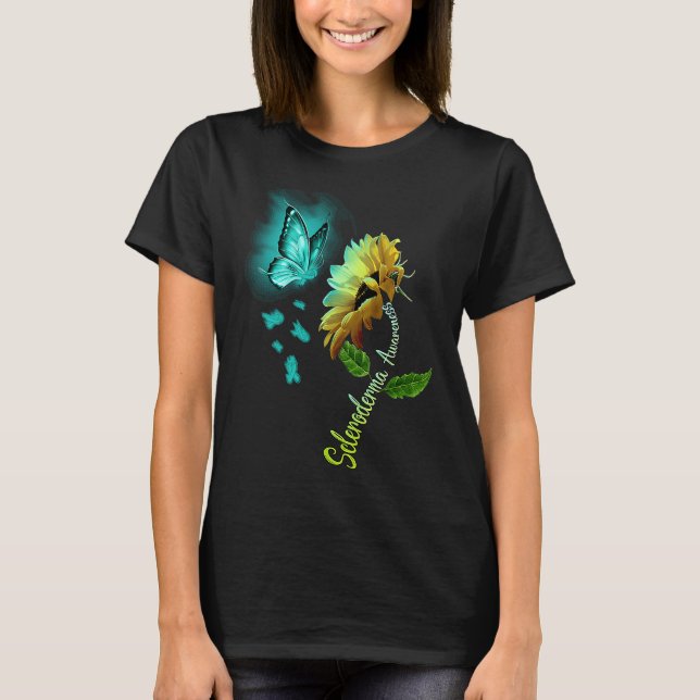 Butterfly Sunflower Scleroderma Awareness T-Shirt (Vorderseite)