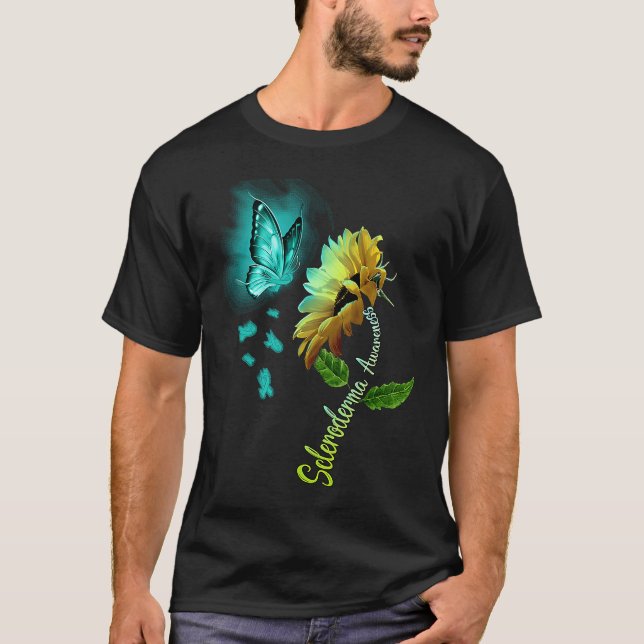 Butterfly Sunflower Scleroderma Awareness T-Shirt (Vorderseite)