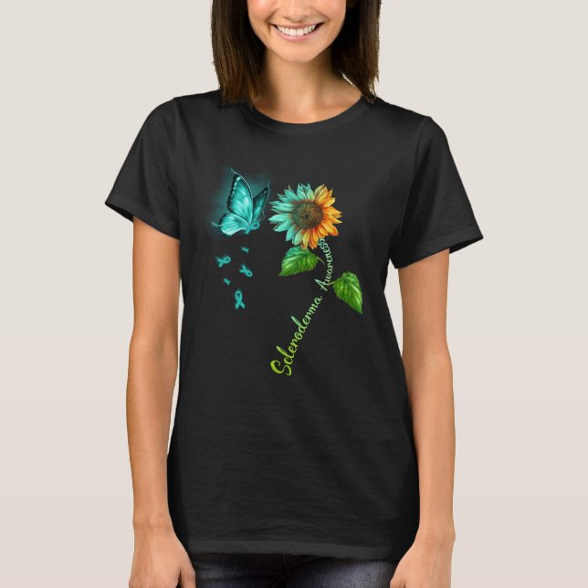 Butterfly Sunflower Scleroderma Awareness T-Shirt (Vorderseite)