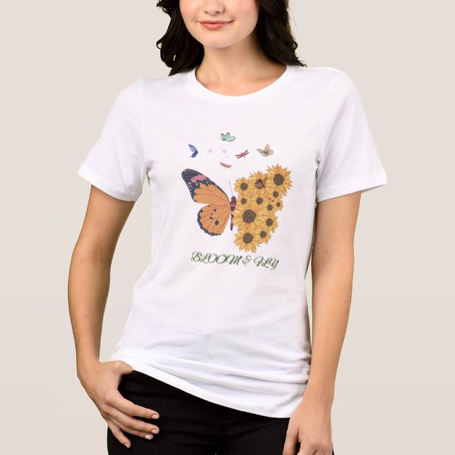 Butterfly & Sunflower T - Shirt - Aquarellblume (Vorderseite)