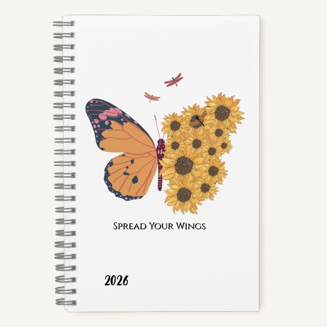 Butterfly & Sunflowers Spiral Notebook  Notizbuch (Vorderseite)
