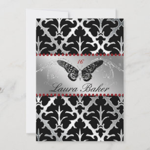 Butterfly Sweet 16 Einladen Damask Red Sparkle Einladung